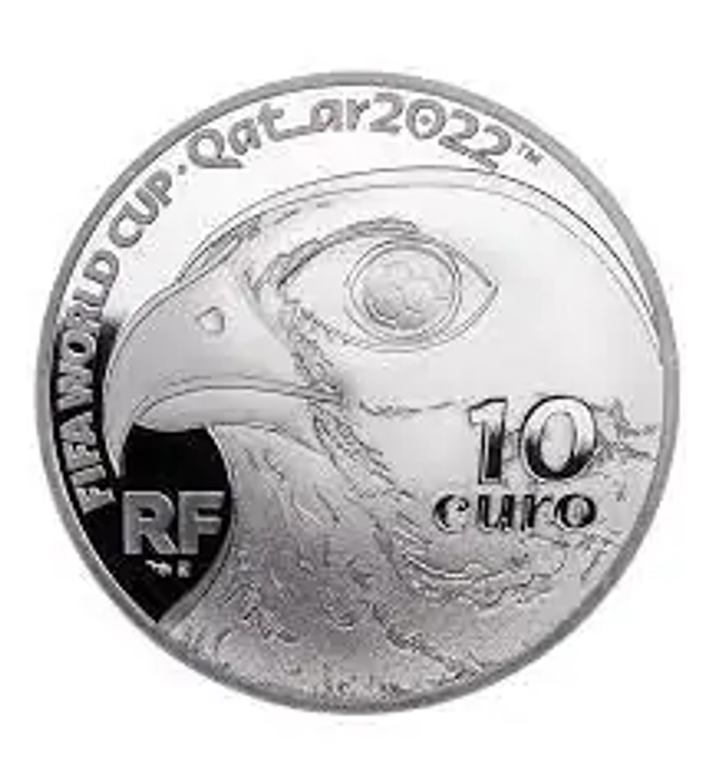 10 евро 2021 Чемпионат мира по футболу 2022 в Катаре в коробочке, Серебро, сертификат, proof. Франция