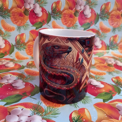 Кружка 300 мл керамика Змея символ целительства и бессмертия №0006 (белая)