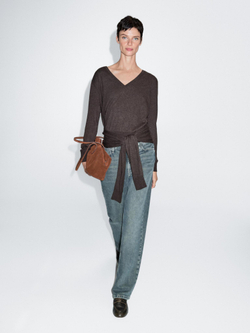 Massimo Dutti Трикотажный свитер с многофункциональными рукавами, коричневый