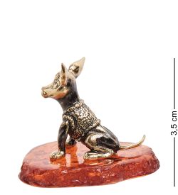 Народные промыслы AM- 580 Фигурка «Той-терьер» (латунь, янтарь)