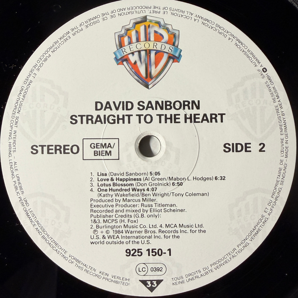 David Sanborn - Straight To The Heart (Германия 1984г.)