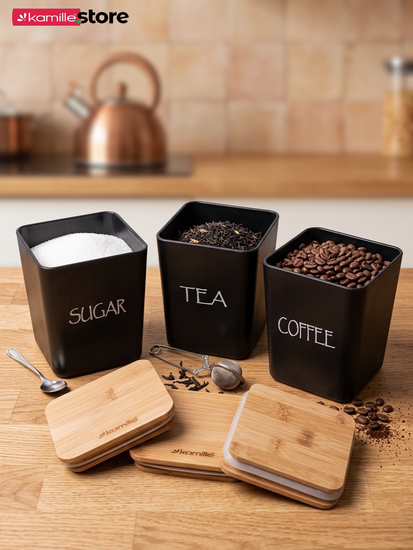 Набор кухонных емкостей 3 шт. 1000 мл. Kamille KM 1134B из бамбукового волокна с крышками