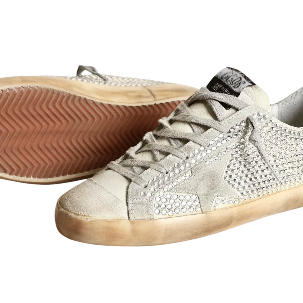 Женские Golden Goose Superstar in Aged White Nubuk with Swarovski Crystals