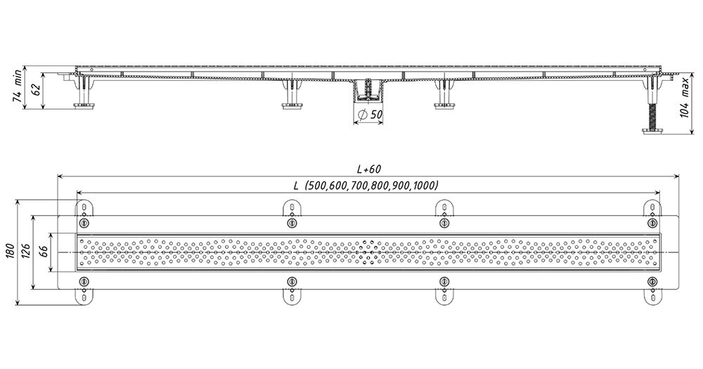 ТП-50A-1000 Душевой лоток с сифоном Dn50