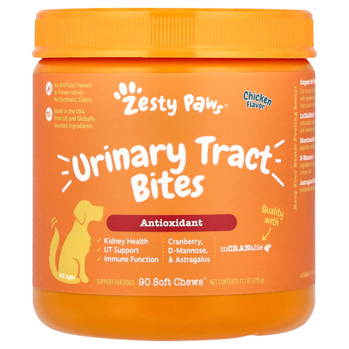 Zesty Paws, Bites, мочевыводящие пути, для собак всех возрастов, со вкусом курицы, 90 жевательных таблеток, 315 г (11,1 унции)