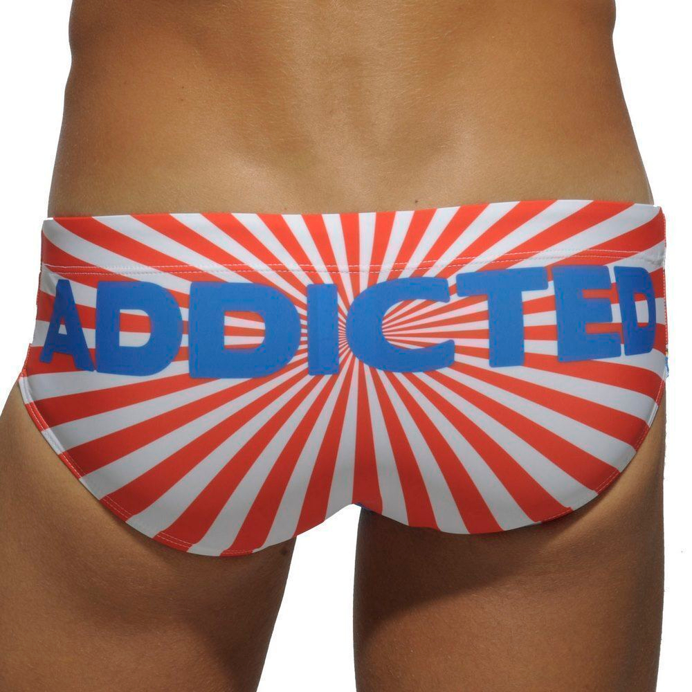 Мужские плавки брифы оранжевобелые с принтом Addicted ПУШ-АП