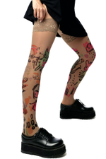 Чулки с принтом в виде цветных зарисовок (Размер: S-M-L) (Цвет: бежевый)