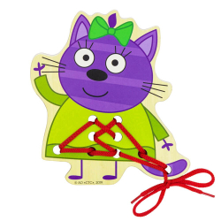 Шнуровка Горчица "Три кота", развивающая игрушка для детей, обучающая игра из дерева
