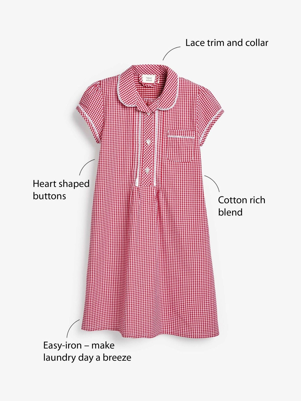 Платье школьное для девочки Next 877-215, Красный, Белый