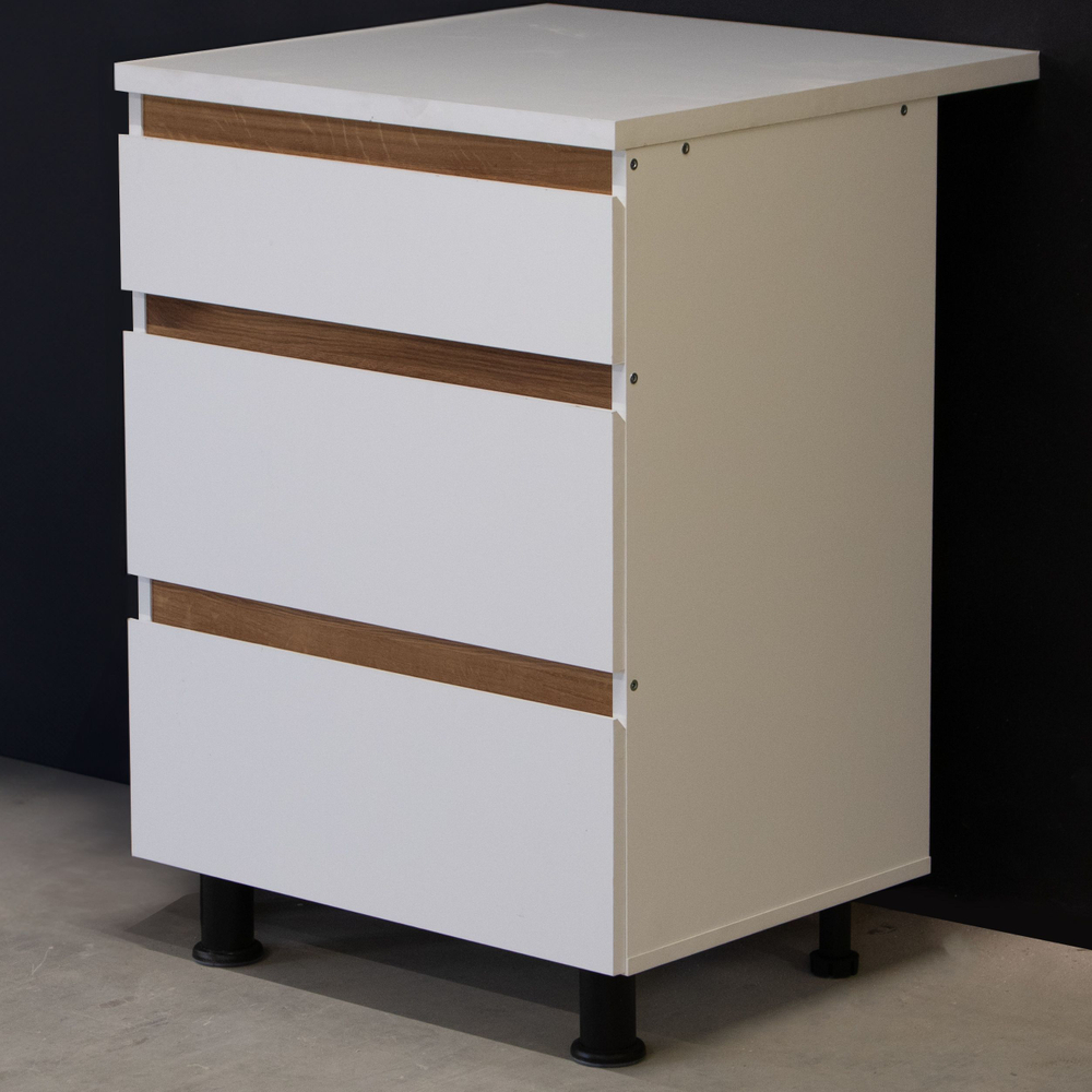 Dipriz Кухонный модуль напольный 60 см Валенсия с 3-мя ящиками со столешницей, с дубовыми панелями, на ножках / белый, массив дуба