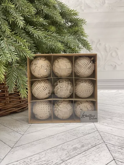 Набор винтажных шаров Амели 80 мм., 9 шт., капучино, пластик, Christmas DeLuxe (89277)