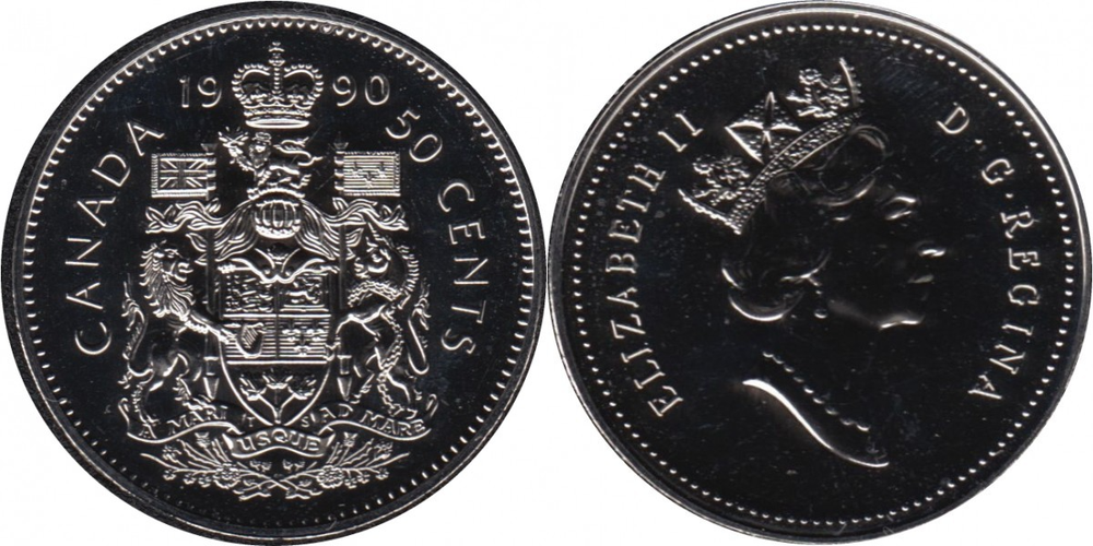Канада 50 центов, 1990 Королева Елизавета II XF