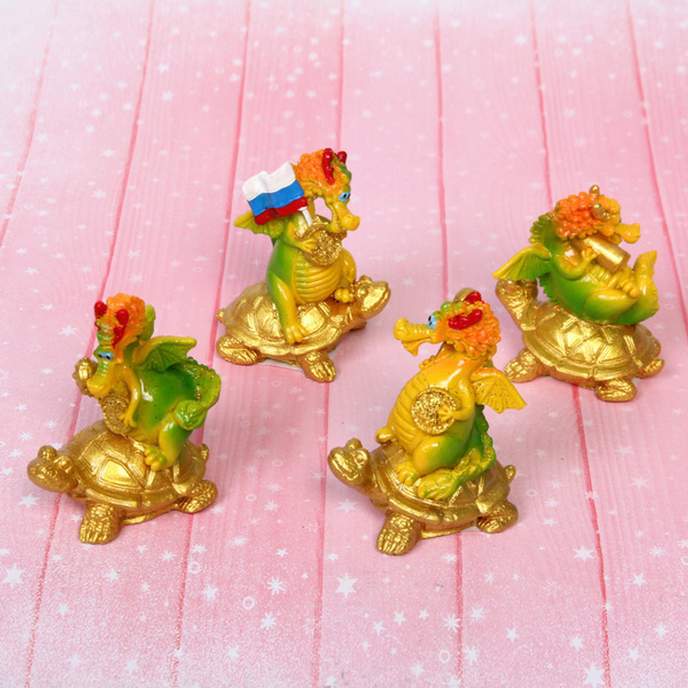 Фигурка «Дракоша на золотой черепахе» 4,5*6,5*8 см, микс