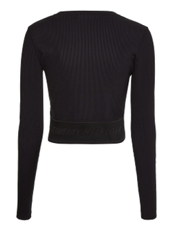 Женская теннисная футболка   Tommy Hilfiger Slim Branded Rib Cropped Tee LS - black