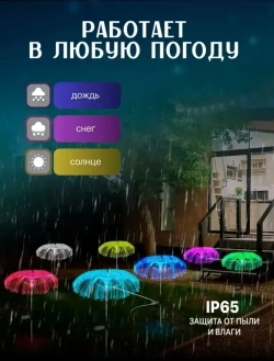 Светильник на солнечной батарее "МЕДУЗА" со светящейся ножкой / Садовый фонарь уличный разноцветный / 2 штуки