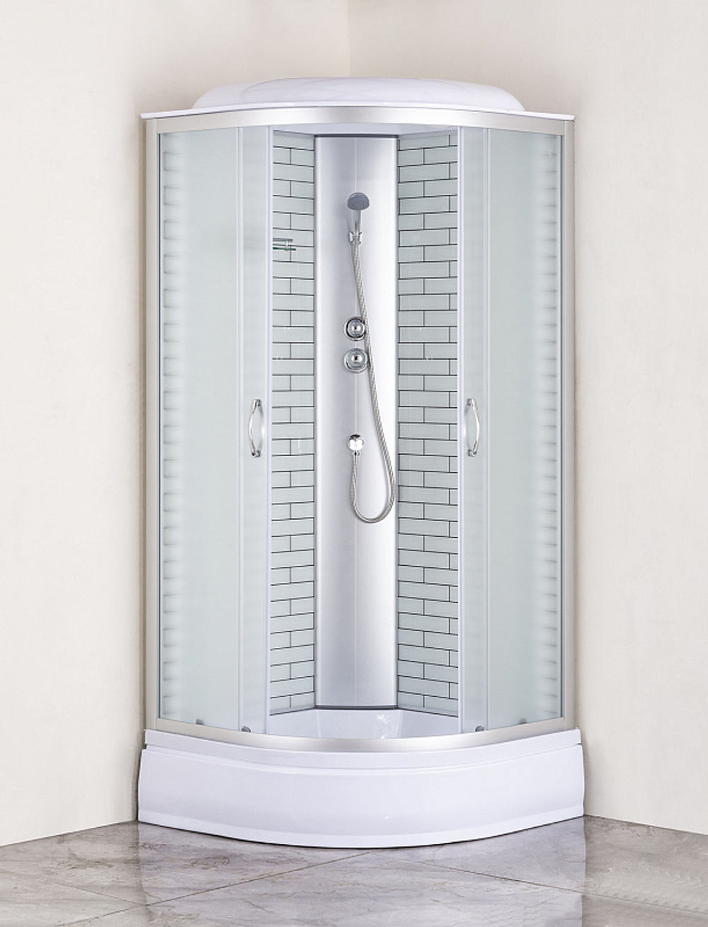 Душевая кабина Loranto 80х80х215 поддон 25см, белый кирпичный узор, матовое стекло 4мм, профиль хром (CS-6680-25FW)