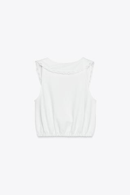 ZARA ТОП С ВОРОТНИКОМ И ПУГОВИЦАМИ, ЖЕЛТОВАТО-БЕЛЫЙ