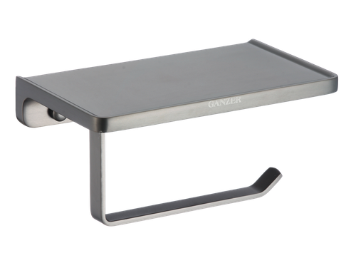 88034-Q Держатель для туалетной бумаги с полкой (ГРАФИТ) GANZER  (20/1шт)