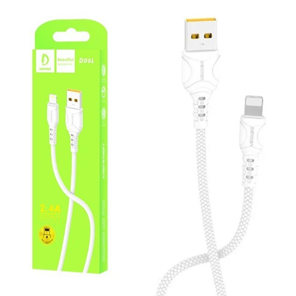 Кабель USB - Lightning DENMEN D06L 2.4A (белый) 1м