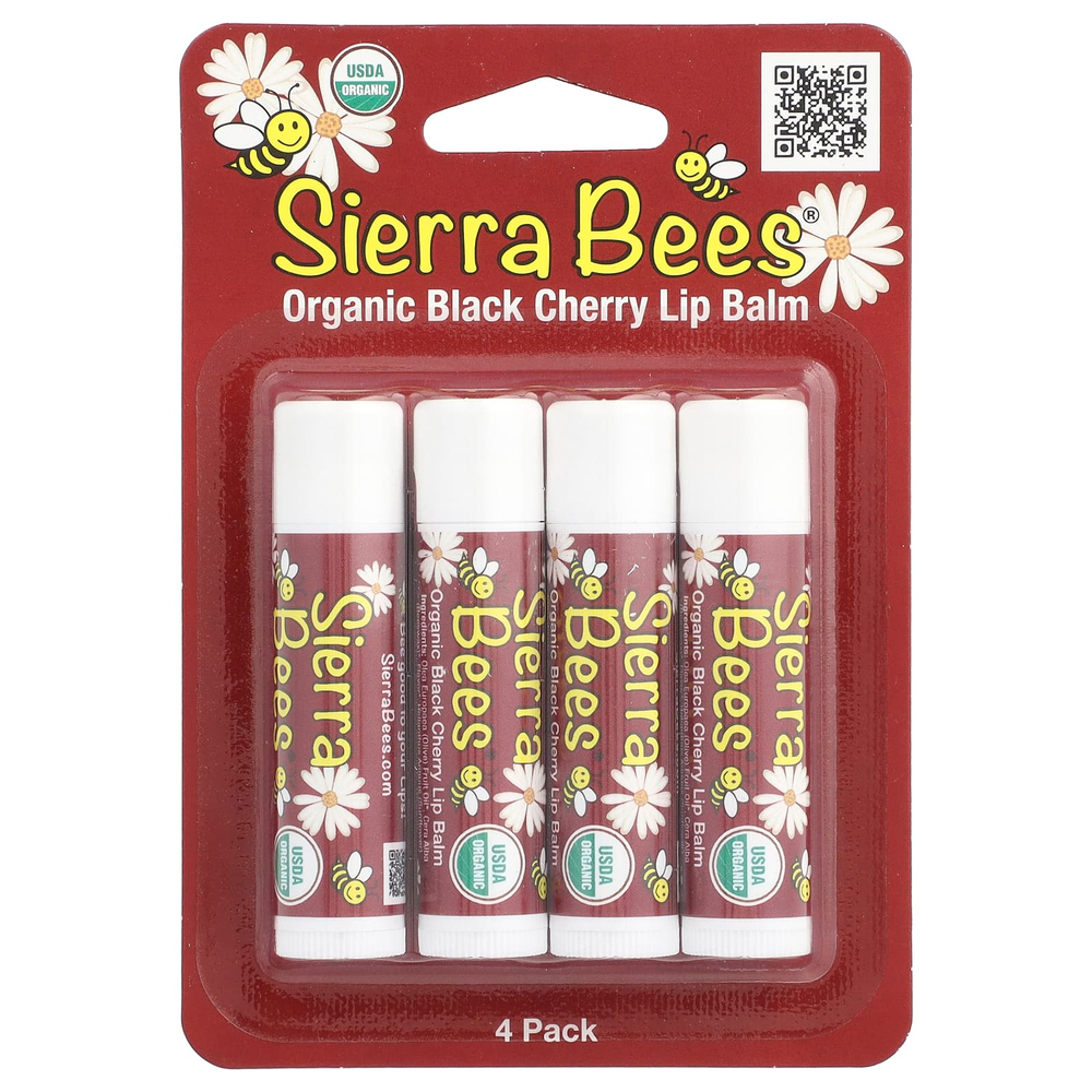 Sierra Bees, Органические бальзамы для губ, с запахом черешни, 4 в упаковке, 4,25 г (15 унций) каждый