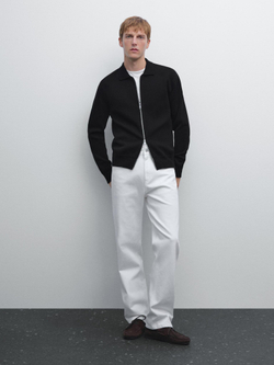 Massimo Dutti Кардиган из смесового хлопка с застежкой-молнией, черный