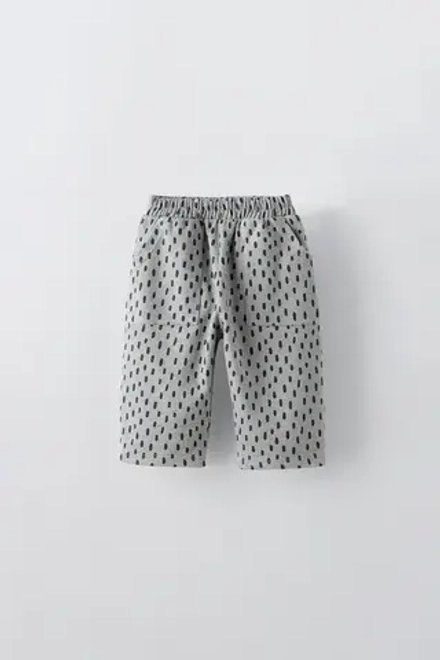 ZARA БРЮКИ С ПЯТНИСТЫМ ПРИНТОМ, ВЫЦВЕТШИЙ СИНИЙ