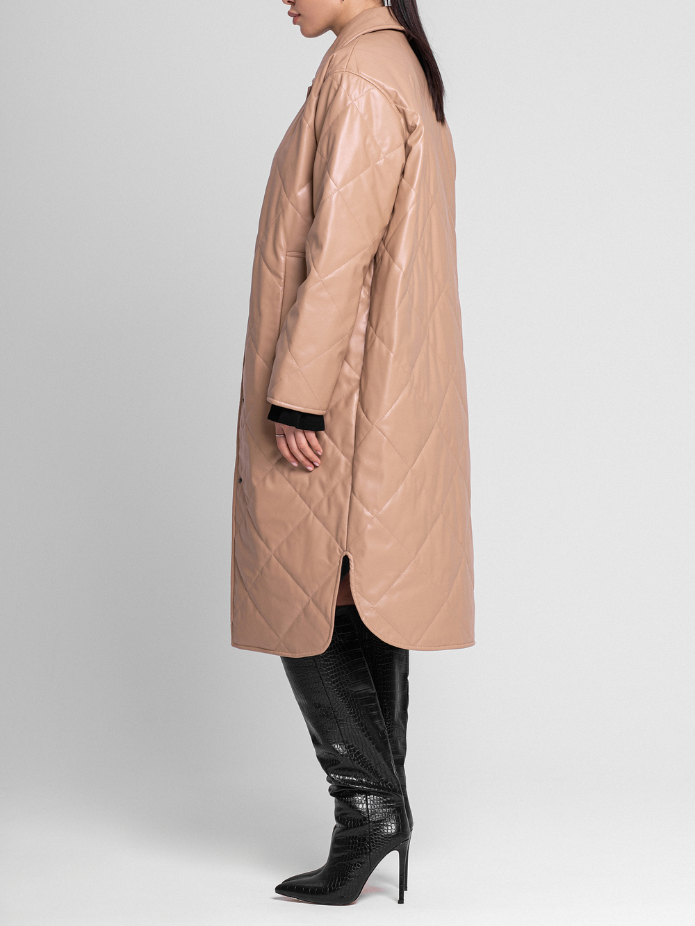 Пальто из эко-кожи прямое стеганное на утеплителе Alpolux