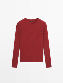 Massimo Dutti Свитер из смесовой шерсти в рубчик, терракотовый