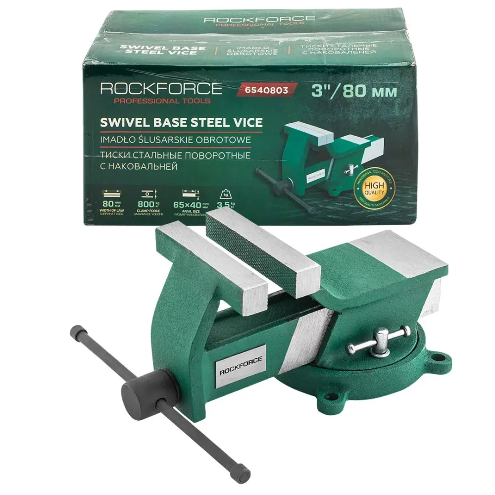 Тиски стальные поворотные с наковальней 3''-80мм RockForce RF-6540803