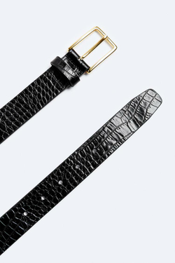 ZARA РЕМЕНЬ С ТИСНЕНИЕМ ПОД КРОКОДИЛА, ЧЕРНЫЙ