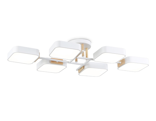 Светильник светодиодный подвесной FL4886/6 WH/WD белый/дерево 108W 3000-6000K 850*430*140 (без ПДУ)