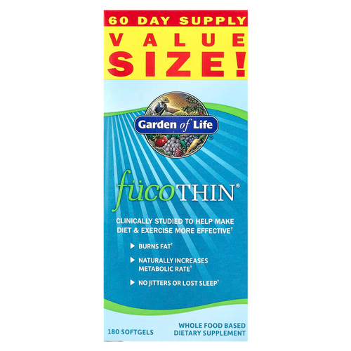 Garden of Life, FucoThin, нестимулирующий натуральный сжигатель жира, 180 мягких желатиновых капсул