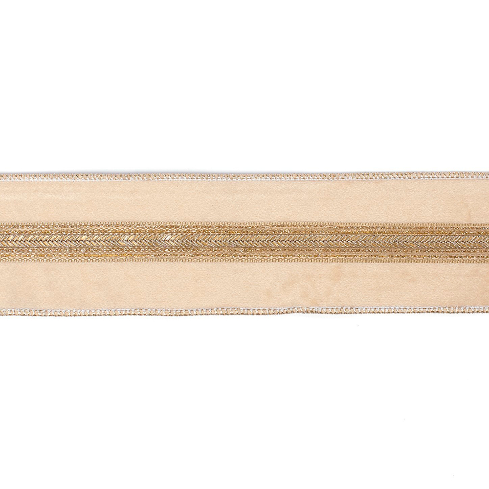 Лента на елку вельветовая ширина 6.4см Goodwill M&G кремовая с золотом