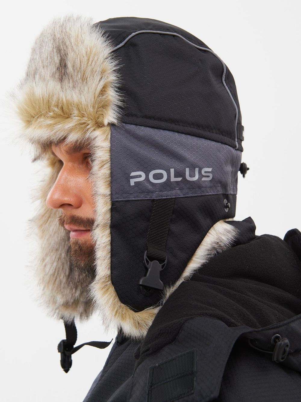 Шапка ушанка зимняя Полюс ткань Cell цвет Серый/Черный