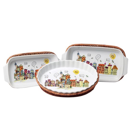 Форма керамическая для запекания 2,1 л. овальная Kamille KM-6300 (33х24х4,5 см) с ротанговой корзинкой