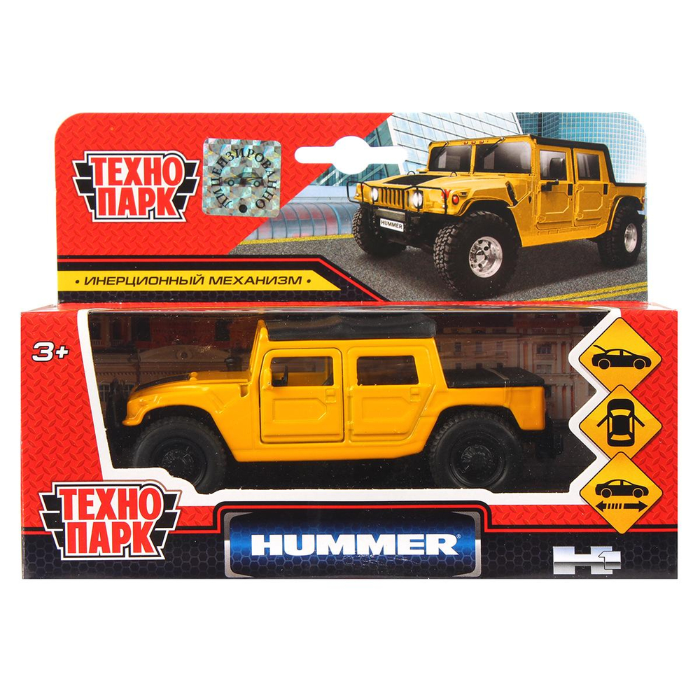 Модель ин. мет. "Hummer H1 пикап" 12см. открыв. двери, желтый, коробка SB-18-09-H1-N(Y)-WB (Технопарк)