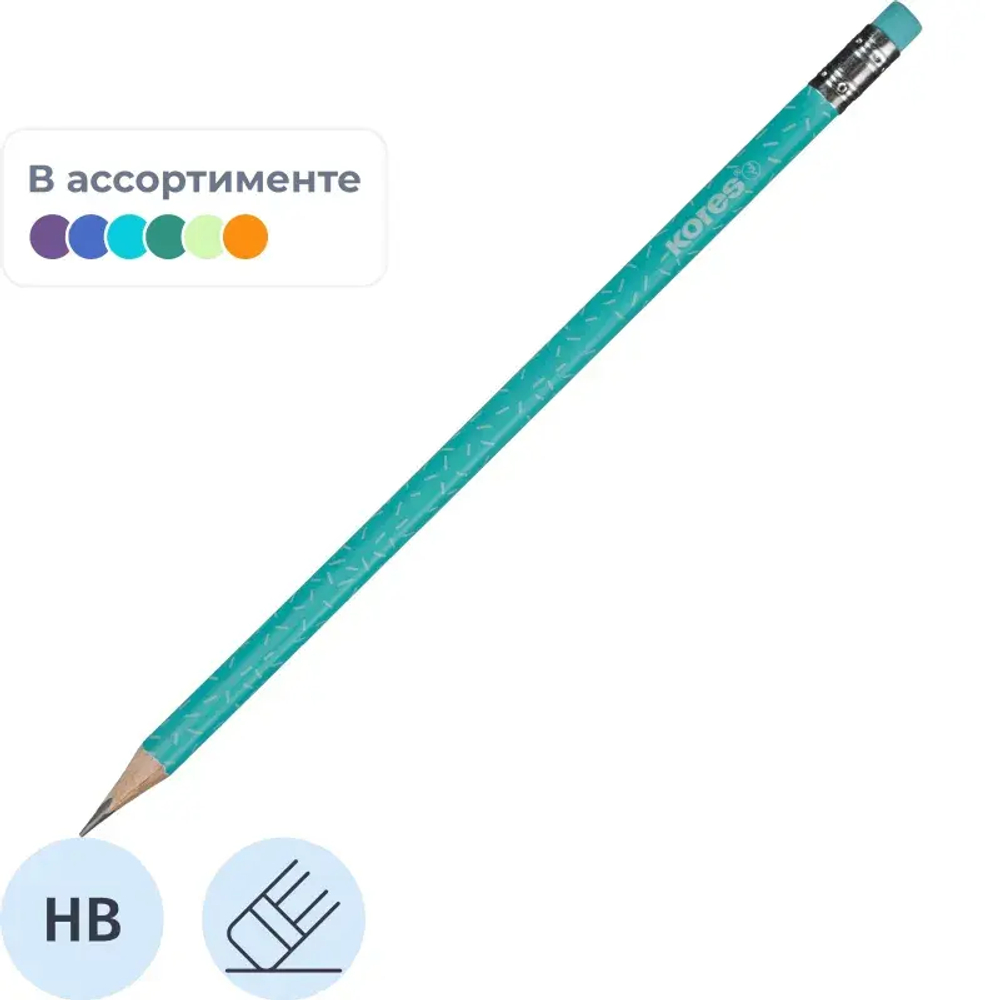 Карандаш чернографитный CollageStylePastel HB трехгр,заточ,с ластиком 92803