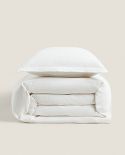 ZARA HOME ХЛОПКОВОЕ ПОКРЫВАЛО В КЛЕТКУ, БЕЛЫЙ