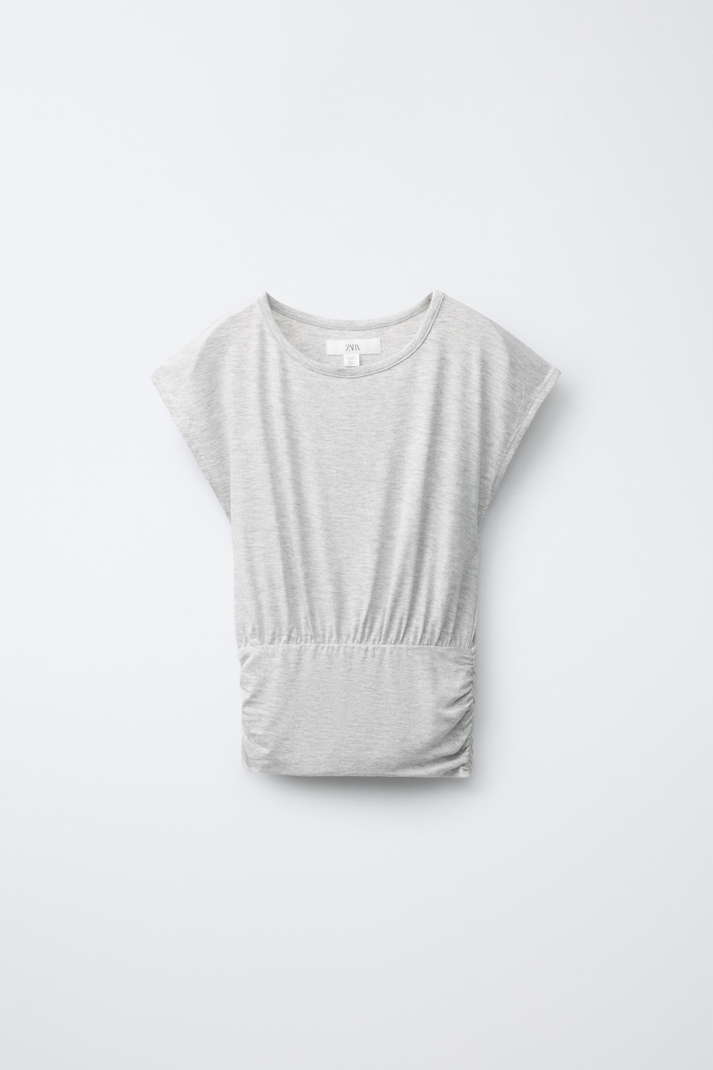 ZARA СТРУЯЩАЯСЯ ФУТБОЛКА С ПОЯСОМ, СЕРЫЙ МЕЛАНЖ