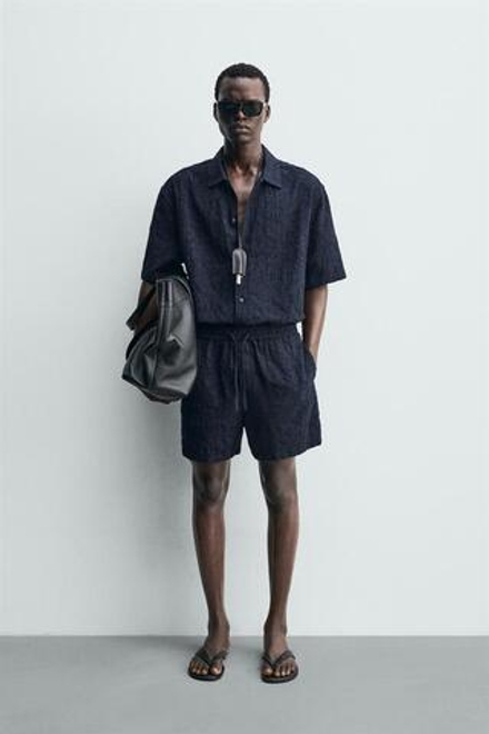 ZARA ЖАККАРДОВЫЕ ШОРТЫ, МОРСКОЙ СИНИЙ
