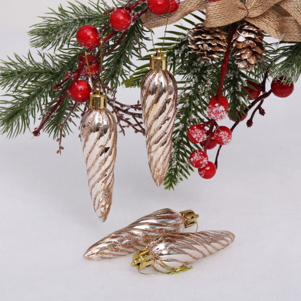 Ёлочные игрушки «Сосулька спиралька» 8,5см (набор 4шт), шампань