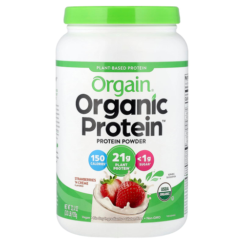 Orgain, Organic Protein™, порошок на растительной основе, со вкусом клубники и крема, 920 г (2,03 фунта)