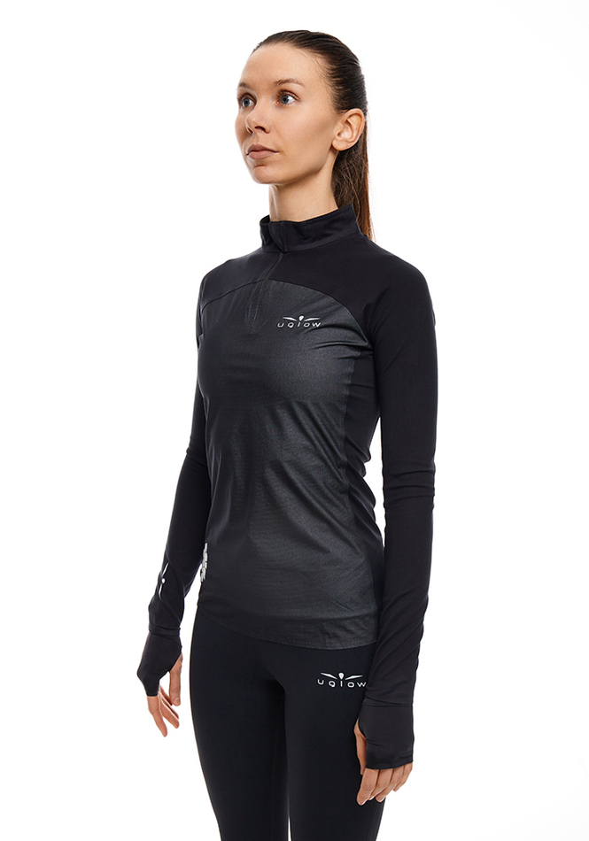 ЛОНГСЛИВ С МЕМБРАННОЙ ВСТАВКОЙ ЖЕНСКИЙ 1/2 ZIP MEMBRANE | BLACK SILVER