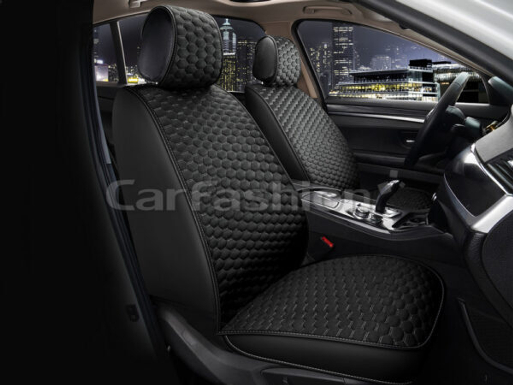 Накидки сидений Перед CarFashion (2шт) -Фронт «SOTA FRONT» 26172 -Экокожа+Велюр черный/черный/серый