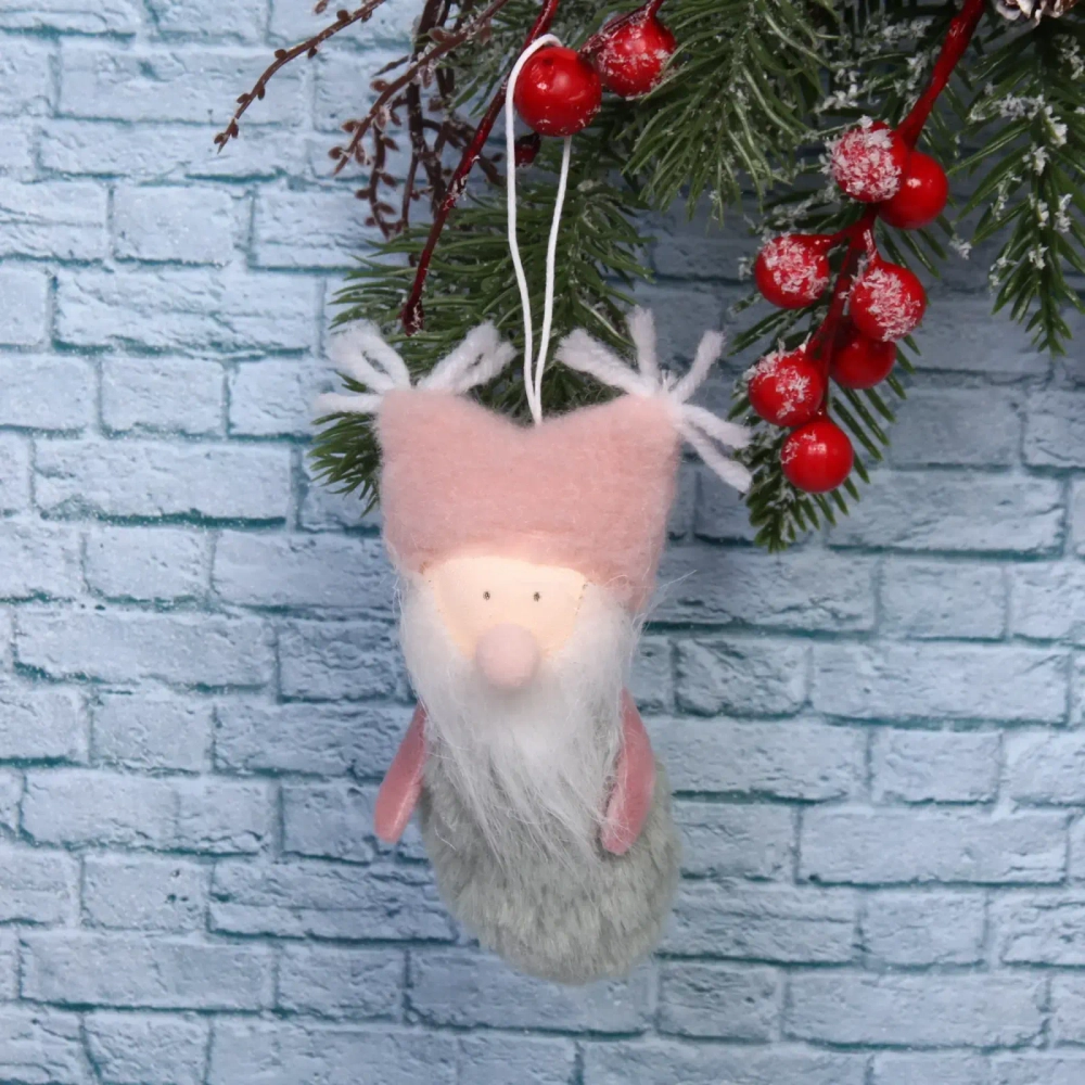 Украшение новогоднее подвесное «Дед Мороз -розовое настроение» 12 см