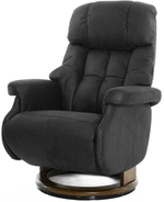 Кресло реклайнер Relax Lux Electro S16099RWB, искусственный нубук черно-серый (16), основание дерево темный орех (029)