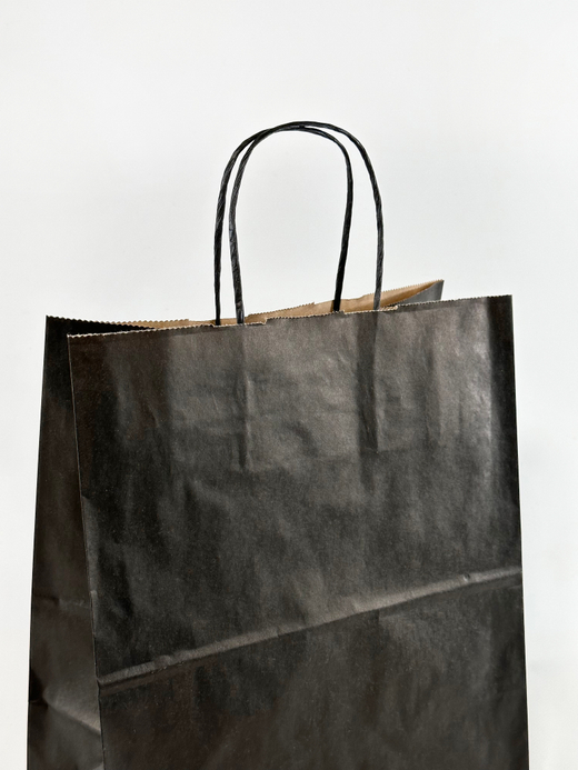 Крафт пакет 240 х 140 х 280 мм с крученными ручками, чёрный, 70 гр/м2