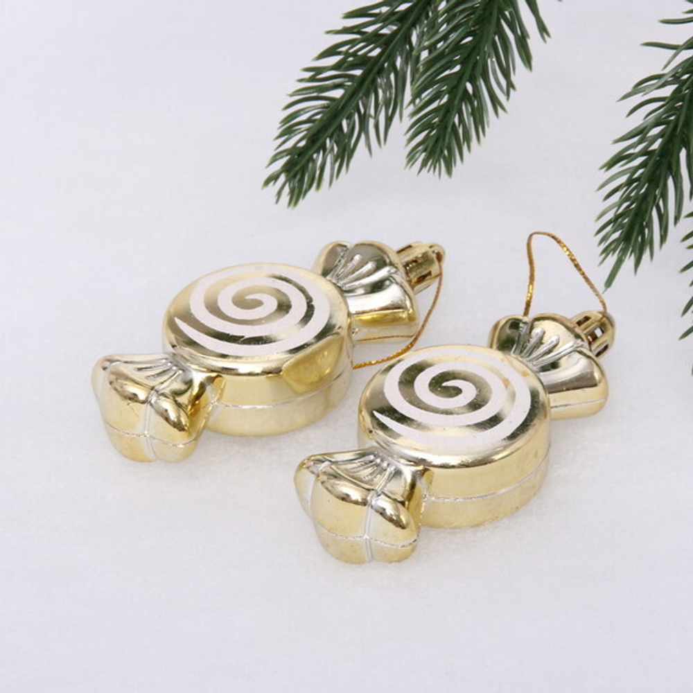 Елочные игрушки «Карамельки» 7,5 см (набор 2 шт), Золото