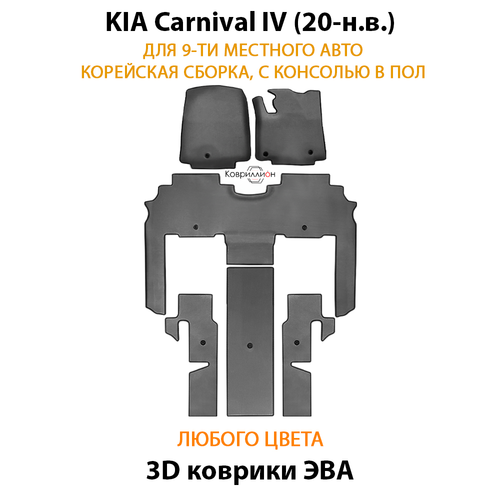 Автомобильные коврики ЭВА для KIA Carnival IV (20-н.в.) для 9-ти местного авто, с консолью в пол