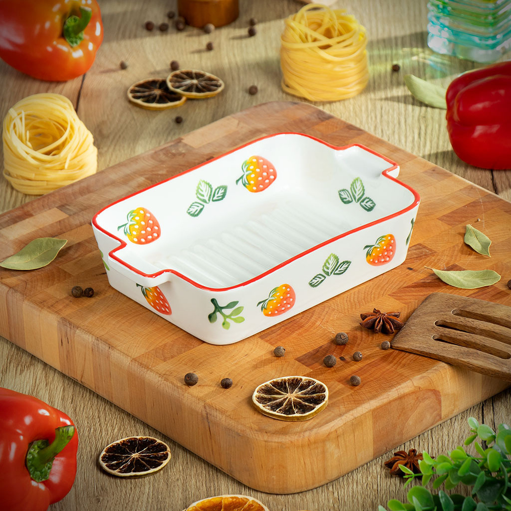 Форма для запекания керам, 23х15х5 см, прямоуг, Клубника, Y6-10224